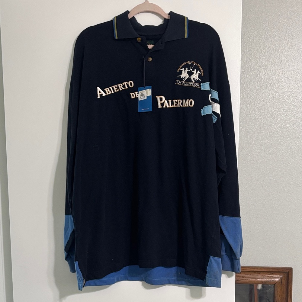 Abierto de Palermo Men's Black Polo with Blue Trim